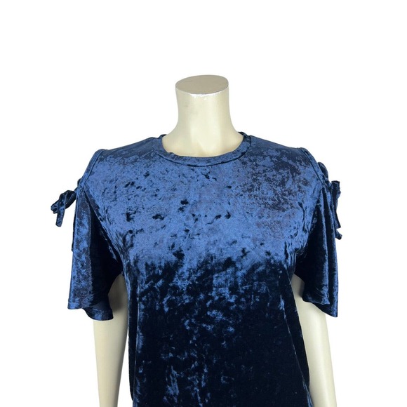 Vanessa Scott Blue Velvet Cold Shoulder Top S Tie Sleeve Open Shoulder Small - Picture 5 of 11